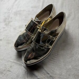 Aldo Womens Gold Metallic Double Monk Strap Platform Loafers Almond Toe Shoes